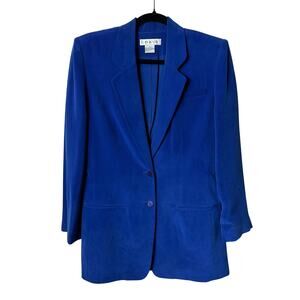 Chaus 100% Silk Blazer Women's 4 Royal Blue 2-Button Lined Shoulder Pads 31.5" L